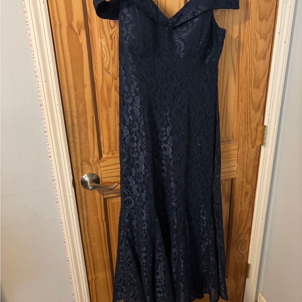 R&M Richards Cold-Shoulder Navy Lace Dress - Size 14